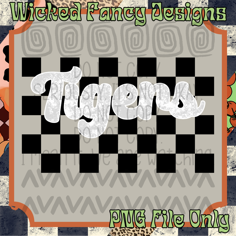 B&W checkered mascot - Tigers; PNG DIGITAL FILE ONLY