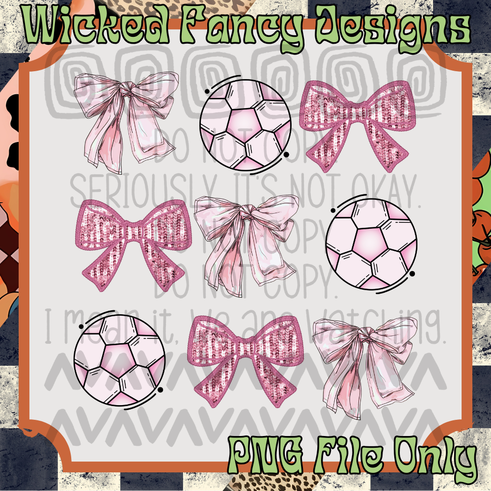 Soccer Pink Bow Grid; PNG DIGITAL FILE ONLY