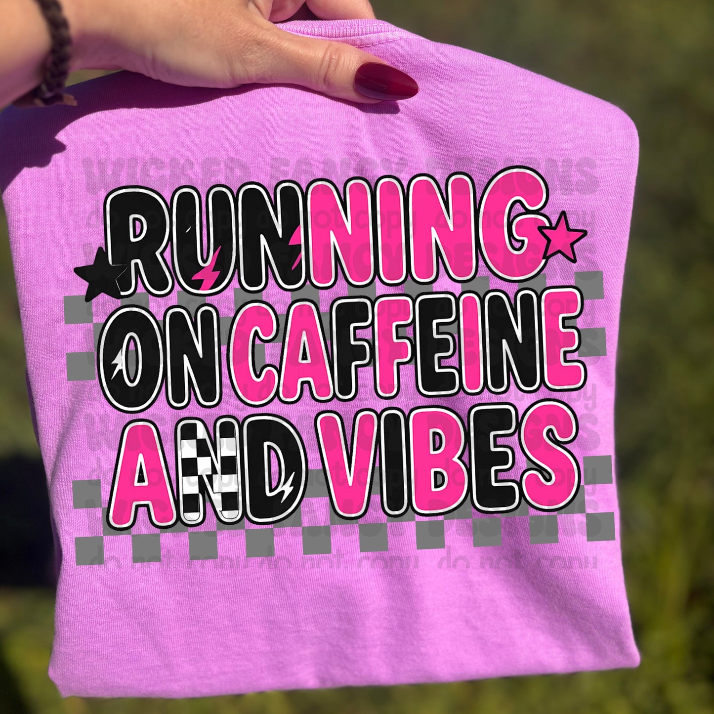 Running on Caffeine and Vibes Checkered; PNG DIGITAL FILE ONLY (AUG2025)