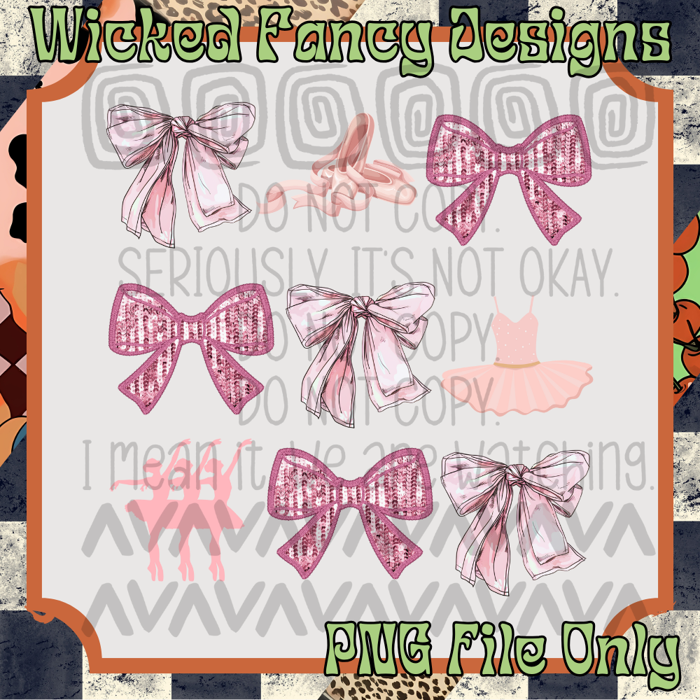 Ballet Pink Bow Grid; PNG DIGITAL FILE ONLY