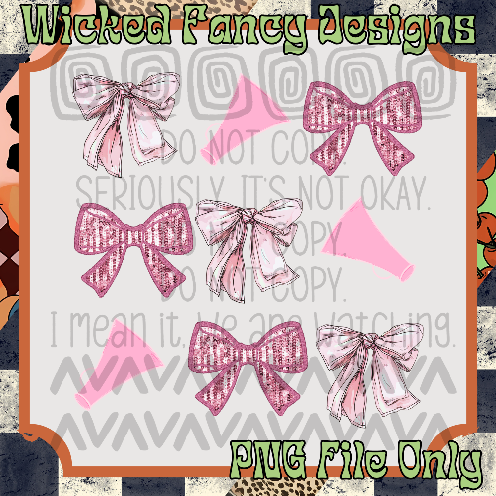 Cheer - megaphone Pink Bow Grid; PNG DIGITAL FILE ONLY