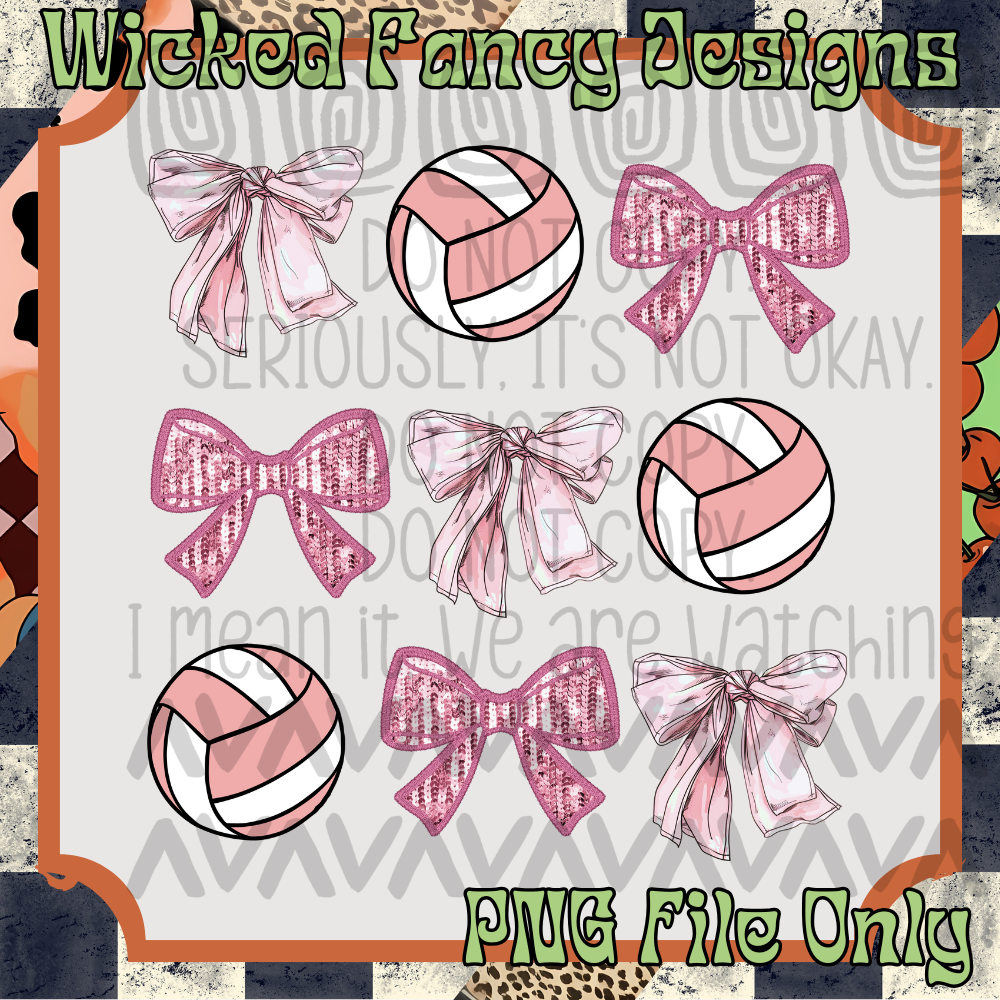 Volleyball Pink Bow Grid; PNG DIGITAL FILE ONLY