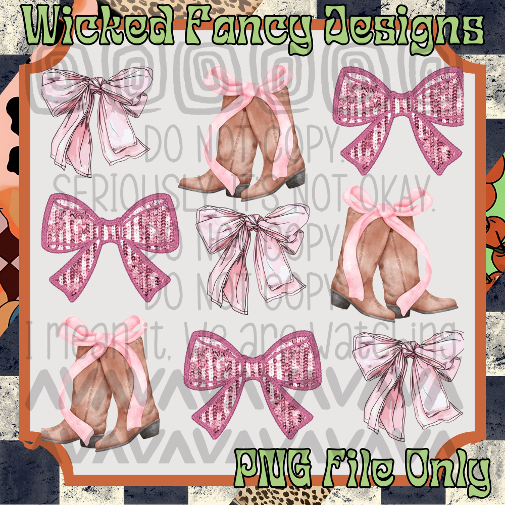 Boots Pink Bow Grid; PNG DIGITAL FILE ONLY