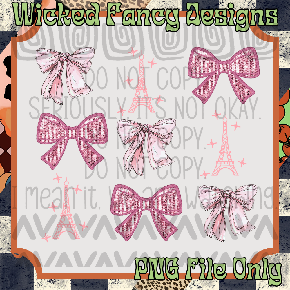 Paris Pink Bow Grid; PNG DIGITAL FILE ONLY