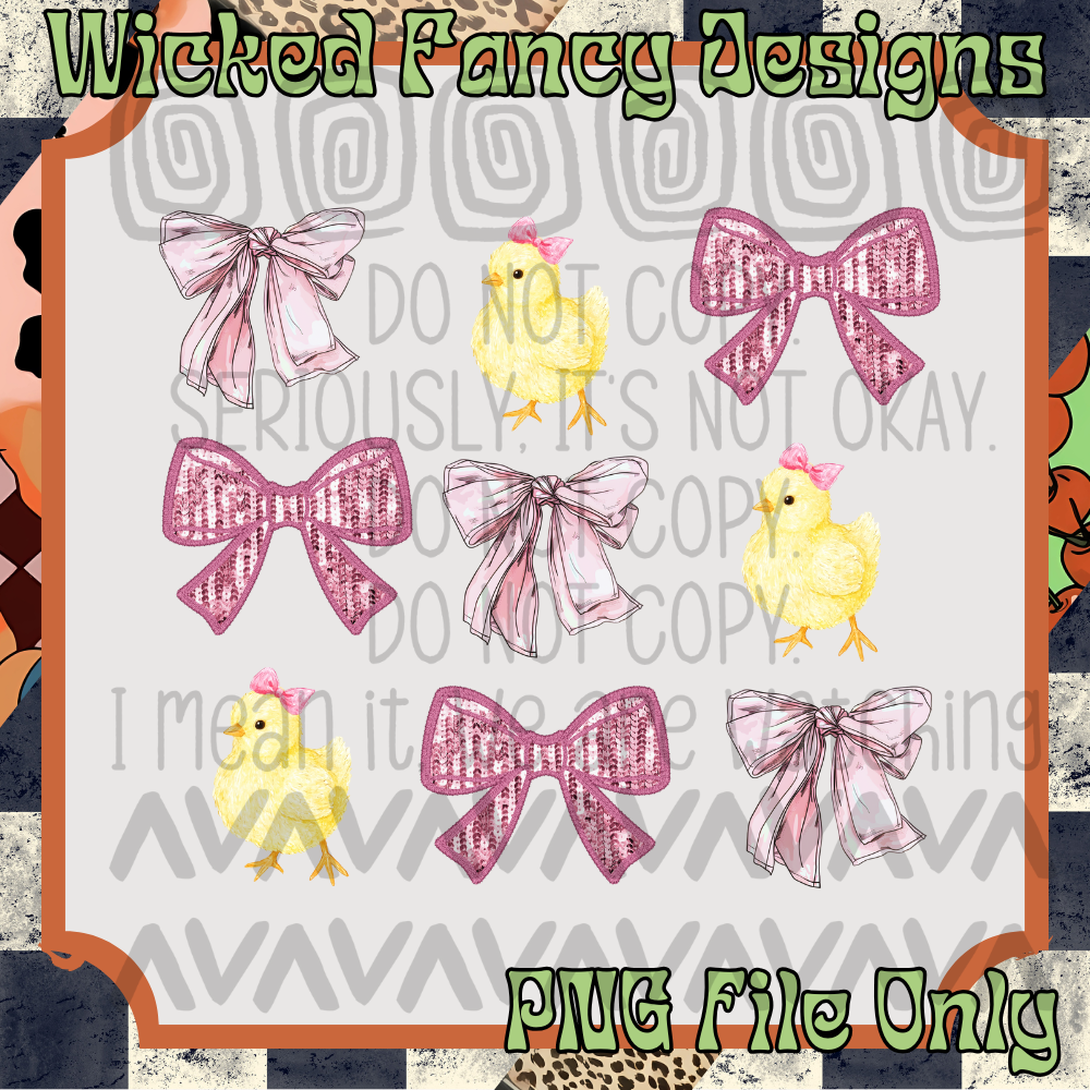 Chicks Pink Bow Grid; PNG DIGITAL FILE ONLY