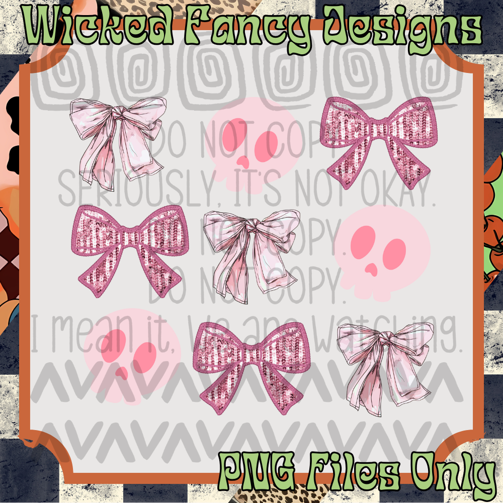 Skulls Pink Bow Grid; PNG DIGITAL FILE ONLY