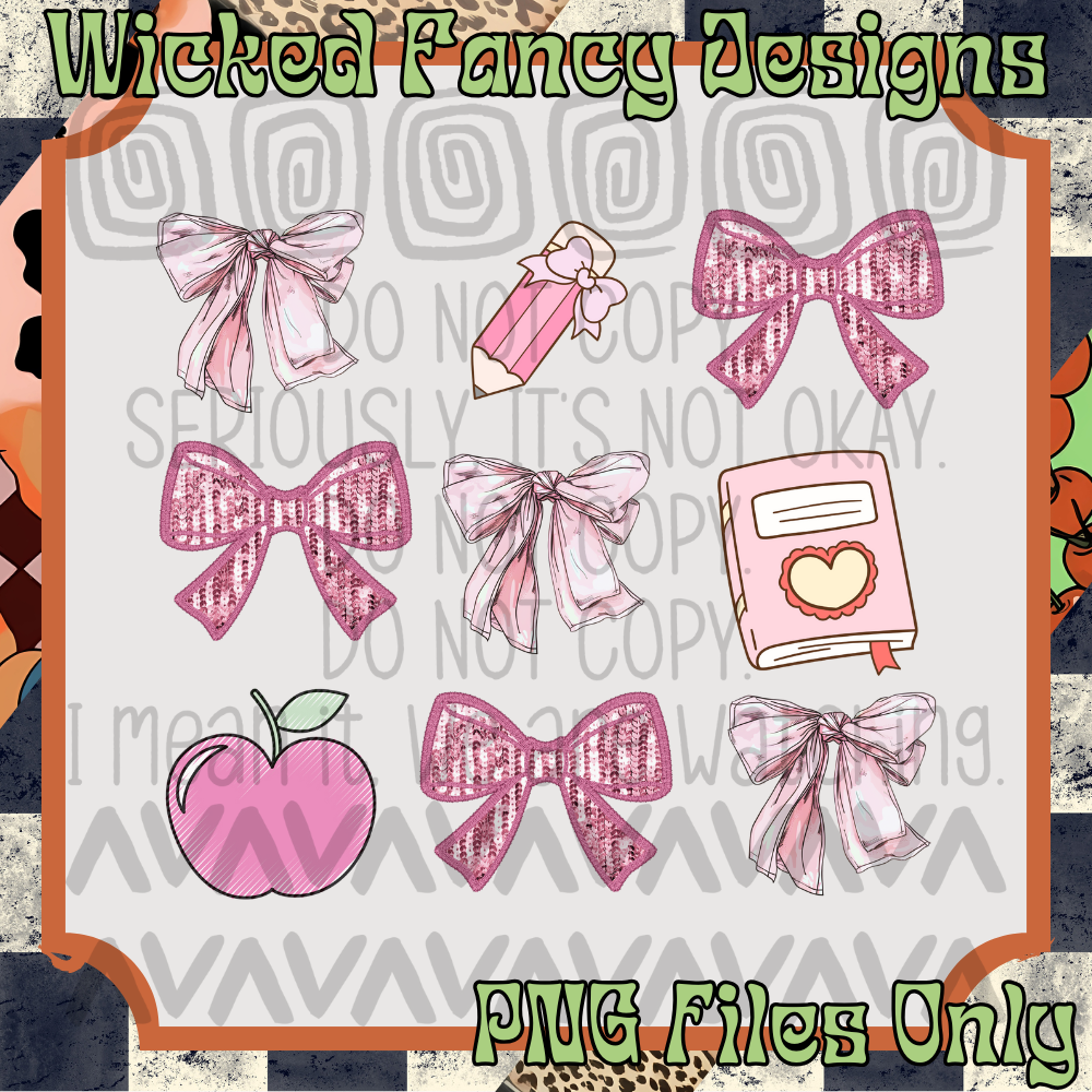 Teacher Pink Bow Grid; PNG DIGITAL FILE ONLY