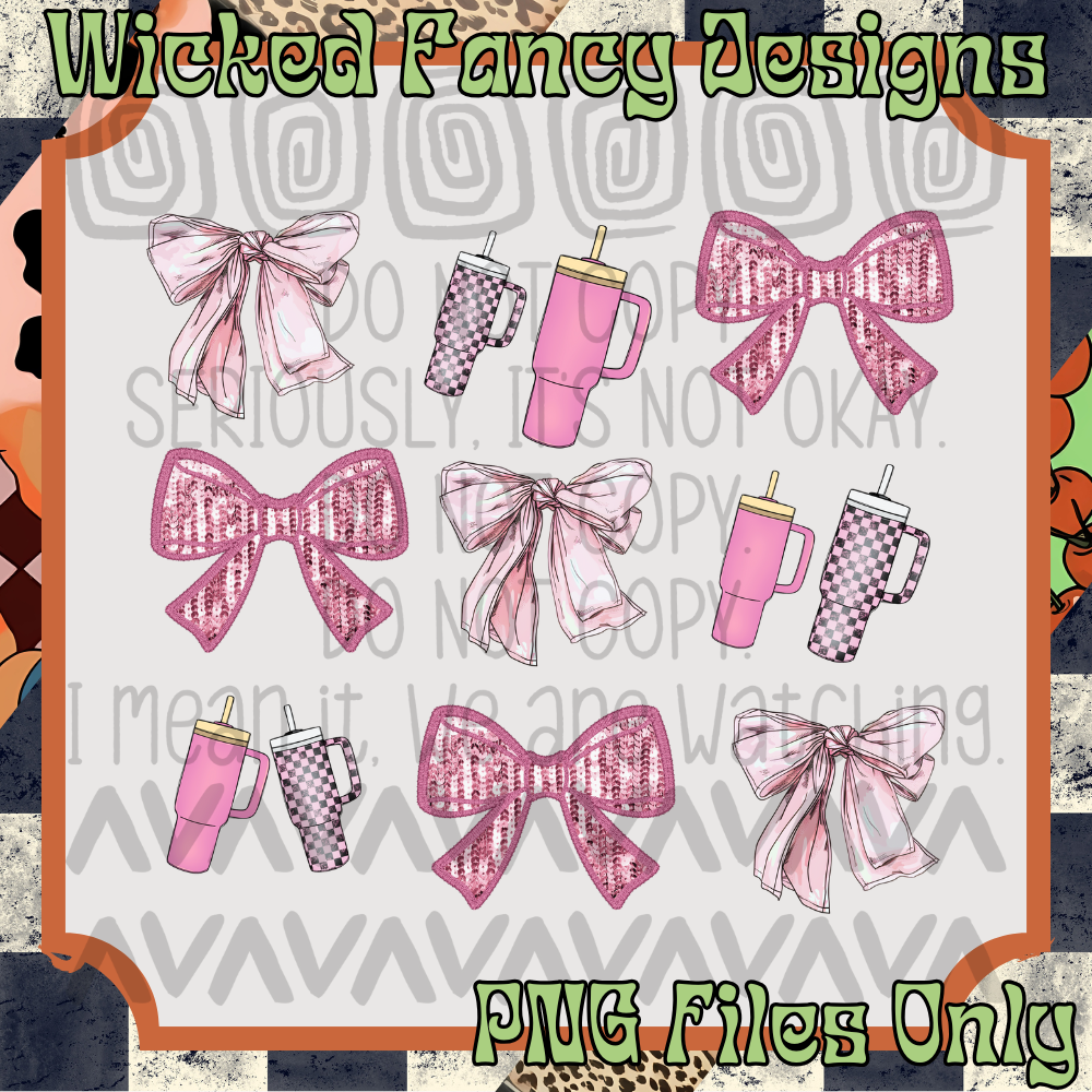 Tumbler Pink Bow Grid; PNG DIGITAL FILE ONLY