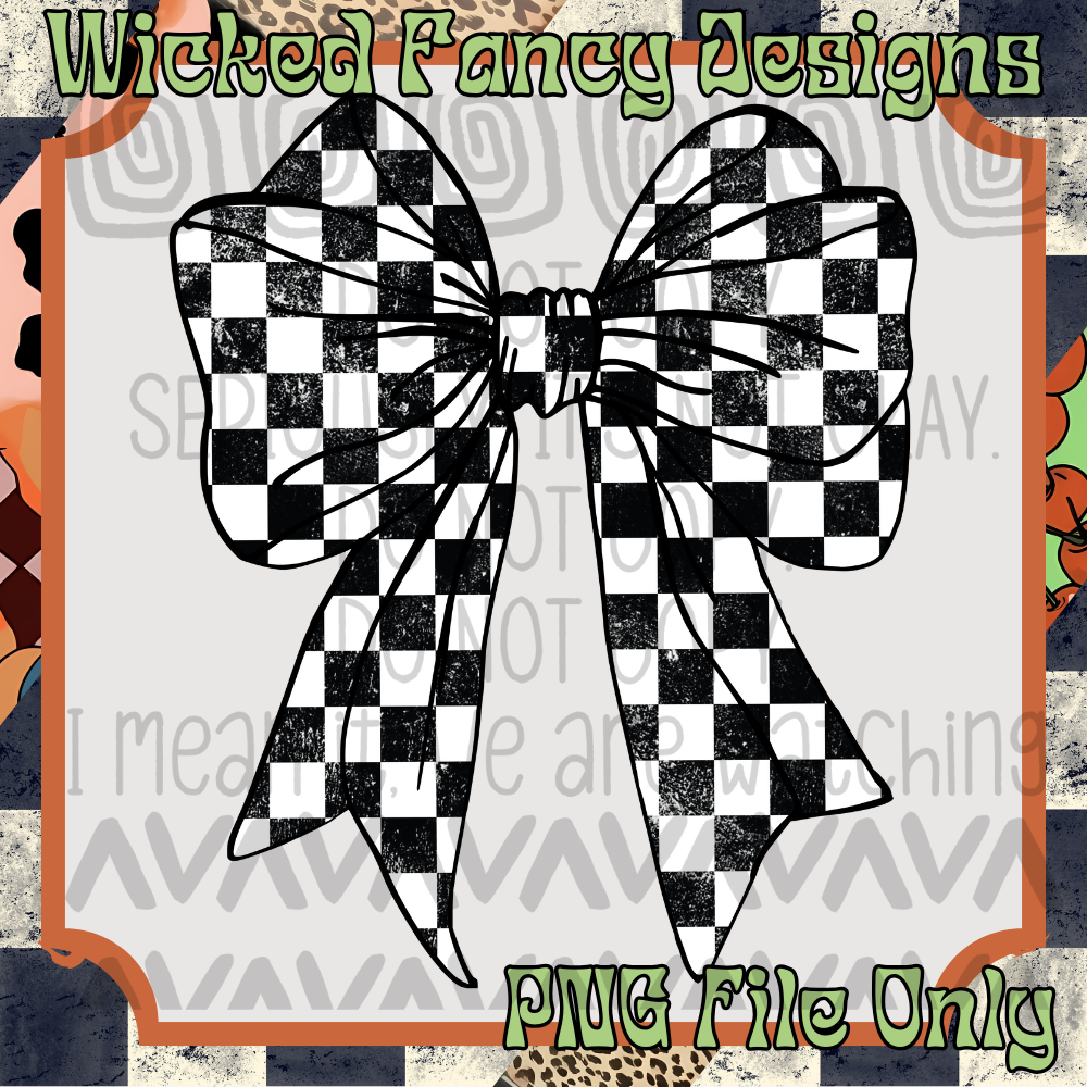 Checkered bow; PNG DIGITAL FILE ONLY