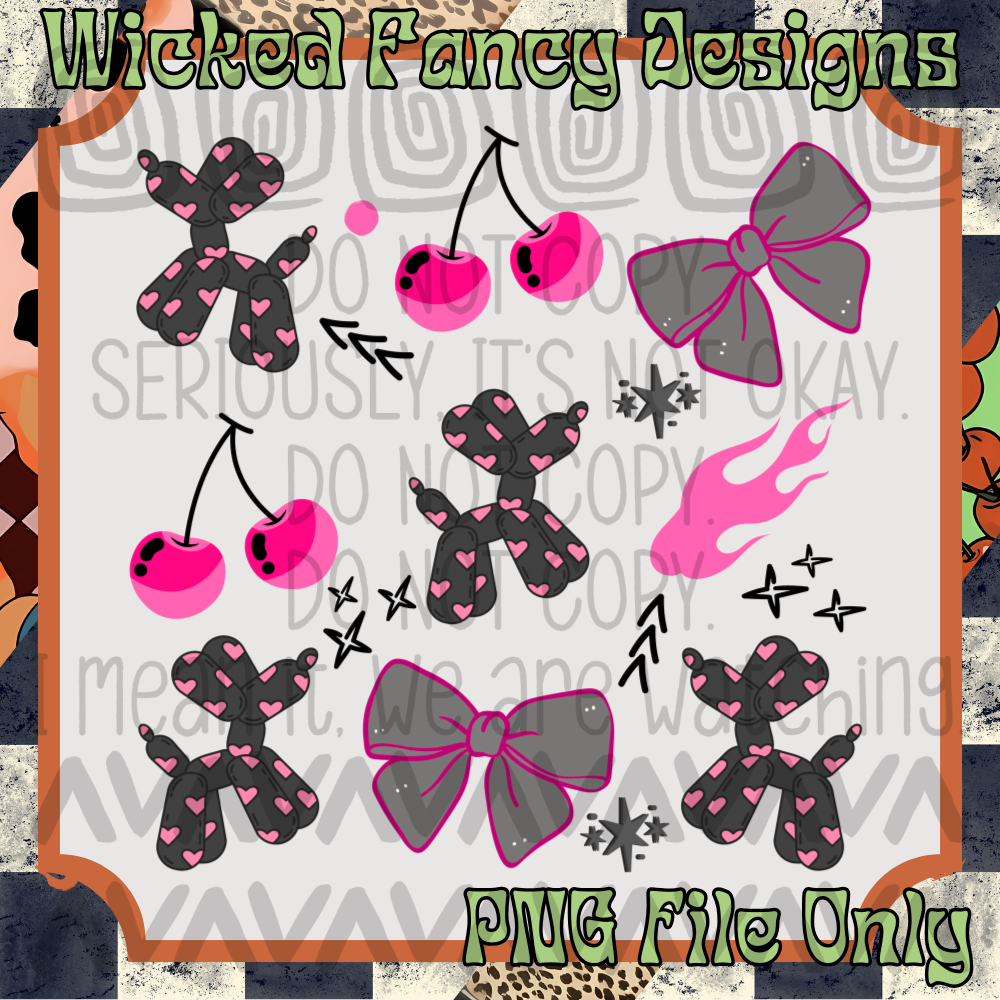 Pink Balloon Doggies; PNG DIGITAL FILE ONLY