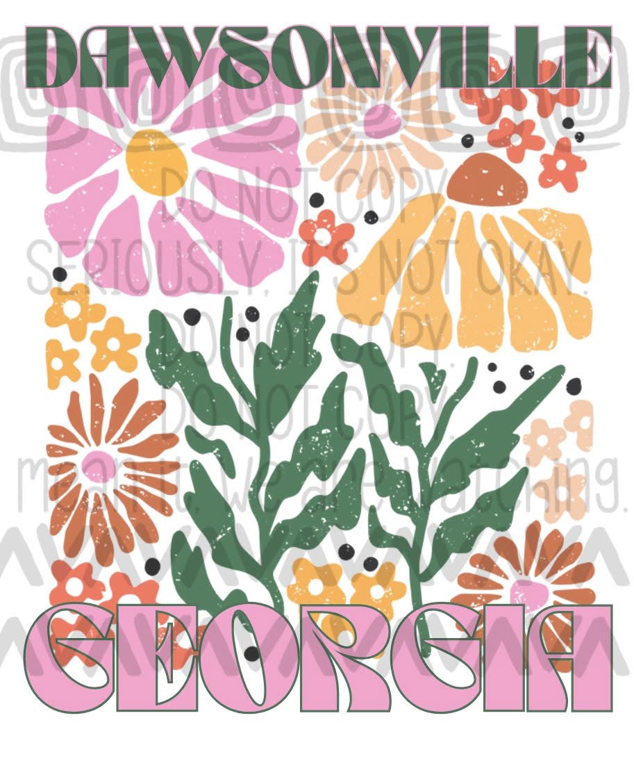CUSTOM city state groovy retro floral ; PNG DIGITAL FILE ONLY