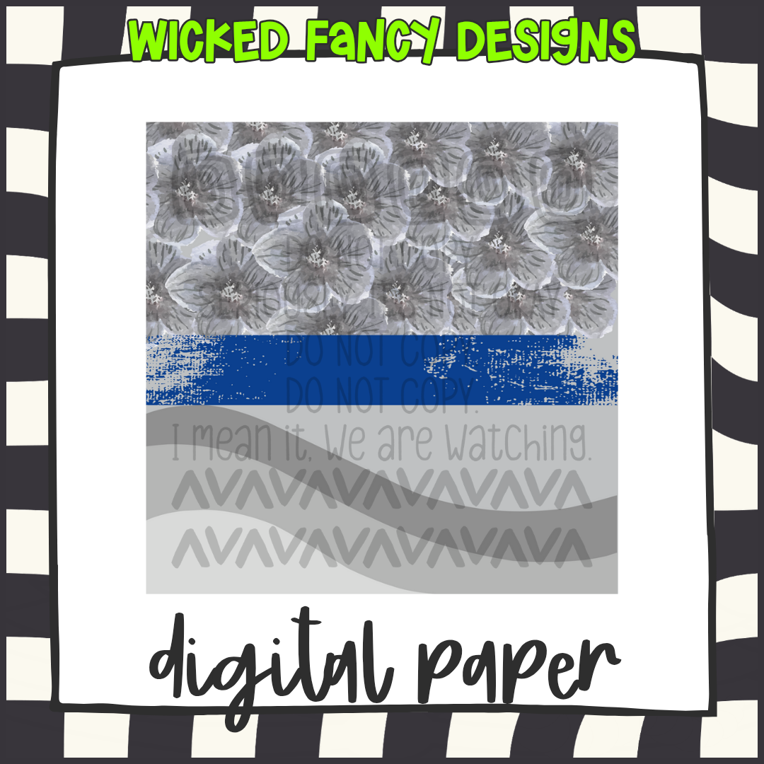 Gray and blue floral ; digital paper