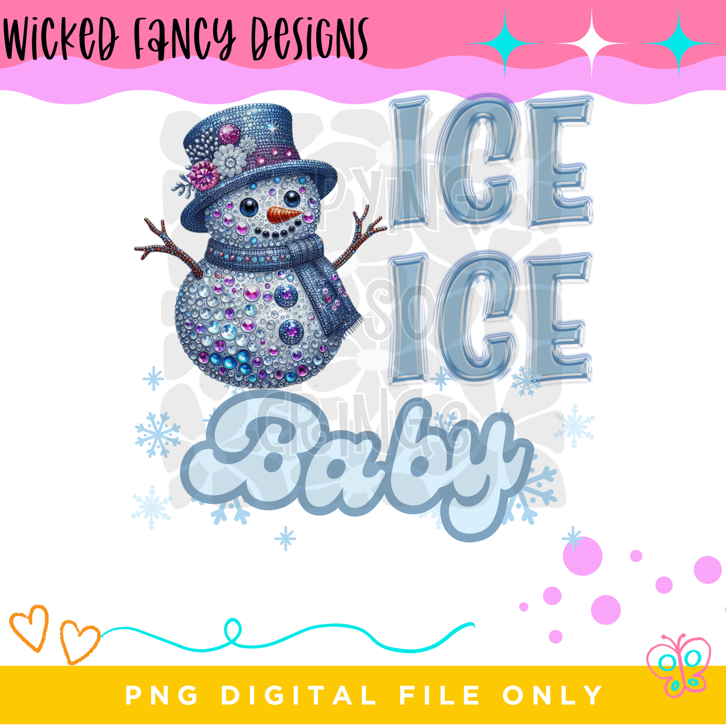 Ice ice baby snowman faux rhinestones ; PNG DIGITAL FILE ONLY