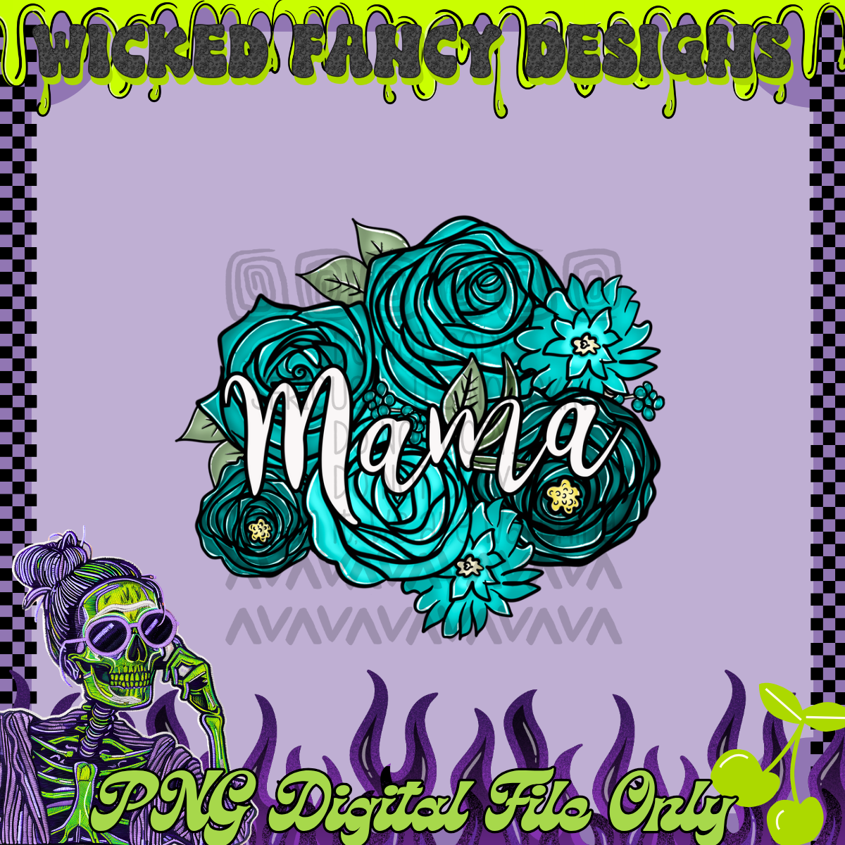 Mama teal floral bouquet ; PNG DIGITAL FILE ONLY