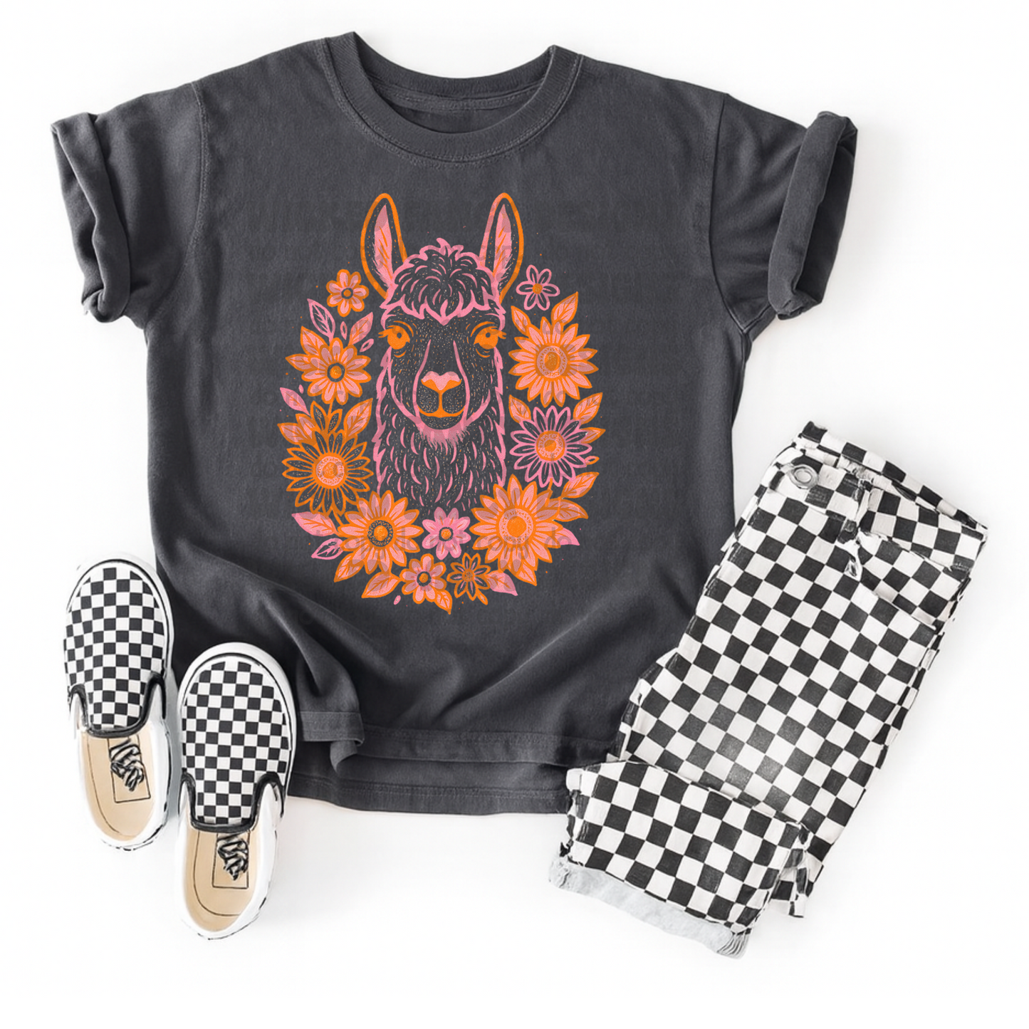 Preppy floral llama; PNG DIGITAL FILE ONLY (SEPT2025)