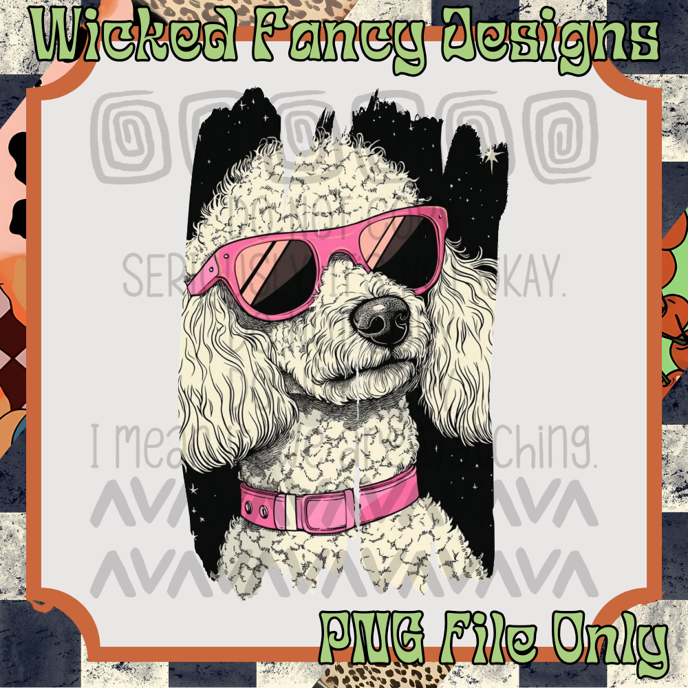 Poodle- pink glasses; PNG DIGITAL FILE ONLY