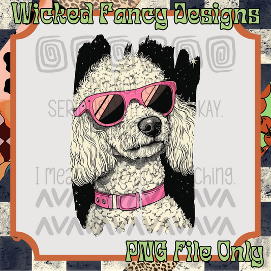 Poodle- pink glasses; PNG DIGITAL FILE ONLY