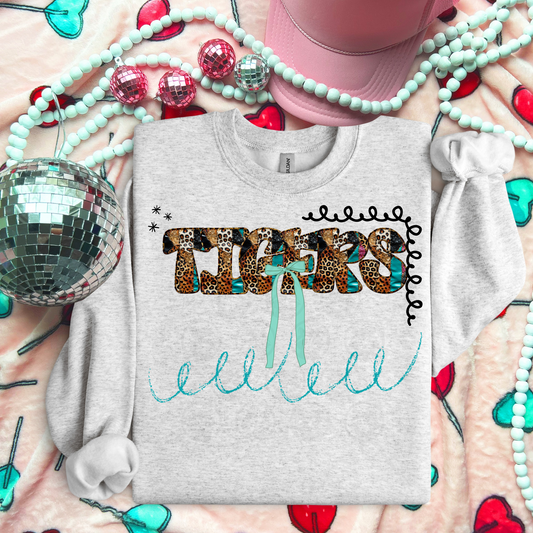 Tigers leopard and teal bow ; PNG DIGITAL FILE ONLY (NOV2025)