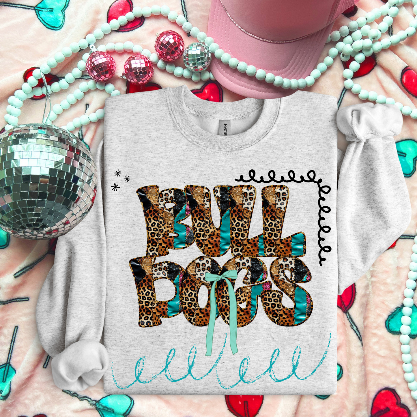 Bulldogs leopard and teal bow ; PNG DIGITAL FILE ONLY (NOV2025)