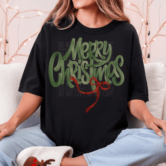 Merry Christmas calligraphy bow ; PNG DIGITAL FILE ONLY (NOV2025)