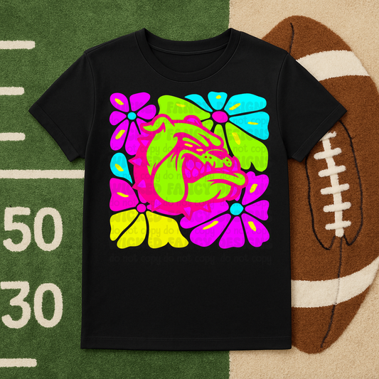 Neon Abstract Floral Bulldog; PNG DIGITAL FILE ONLY (JUNE 2025)