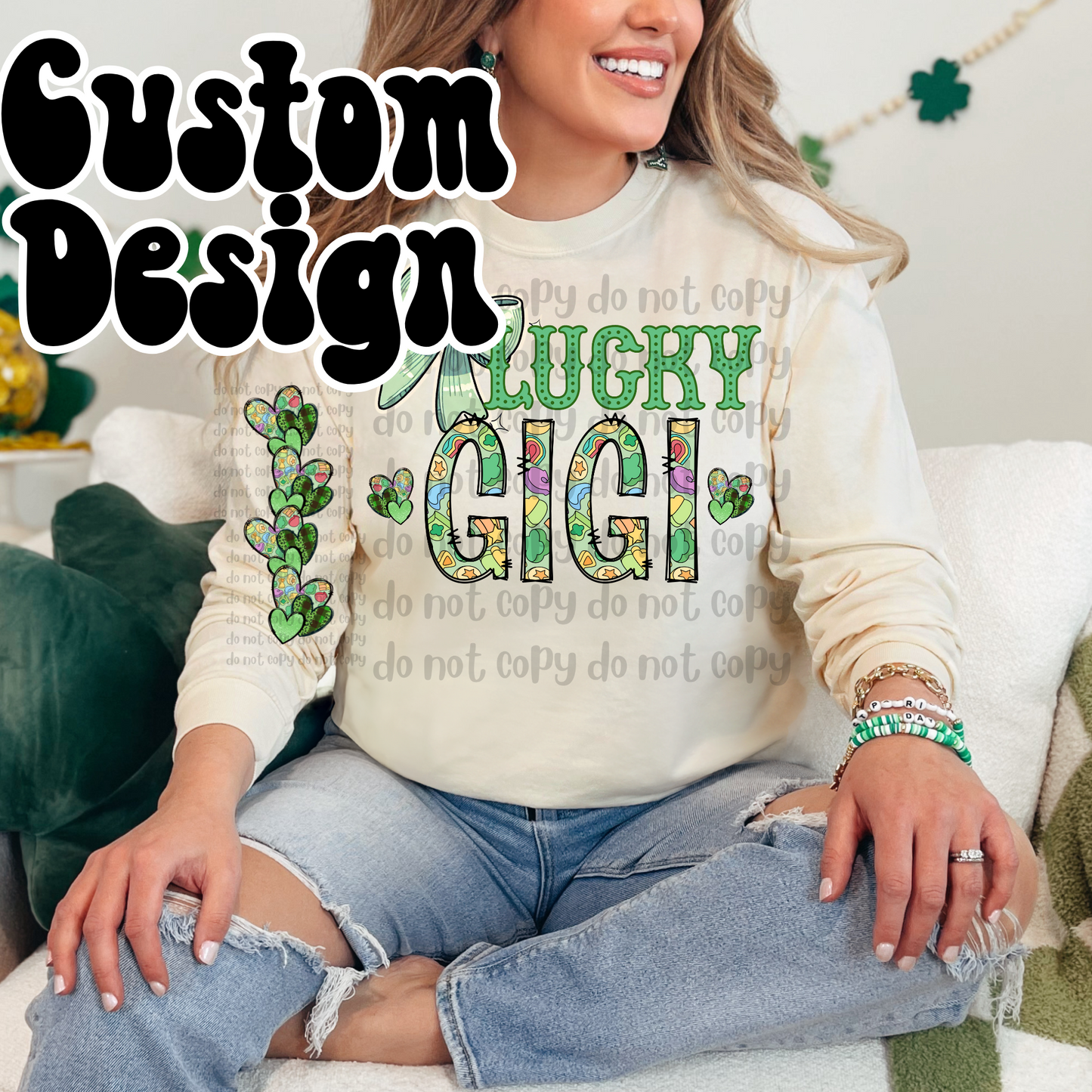 Lucky Mom or Grandma name with sleeve design - DIGITAL DESIGN ONLY