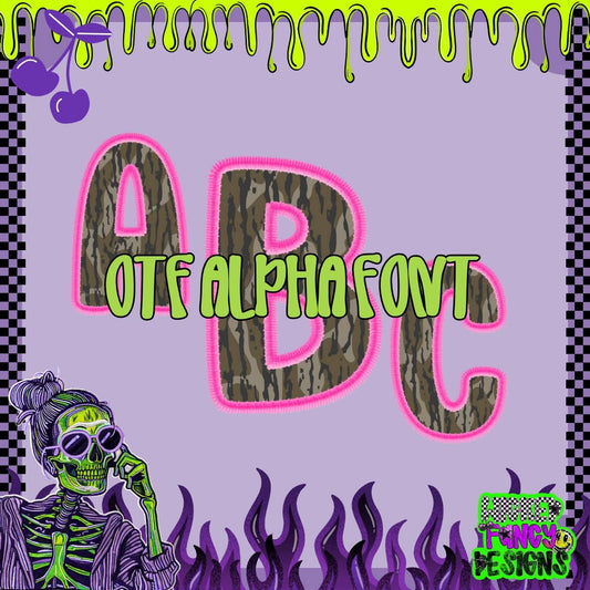 Pink camo faux embroidery OTF font