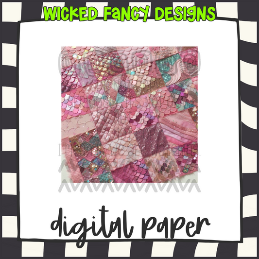 Mermaid patchwork ; digital paper