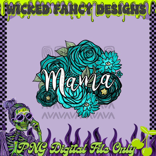 Mama teal floral bouquet ; PNG DIGITAL FILE ONLY