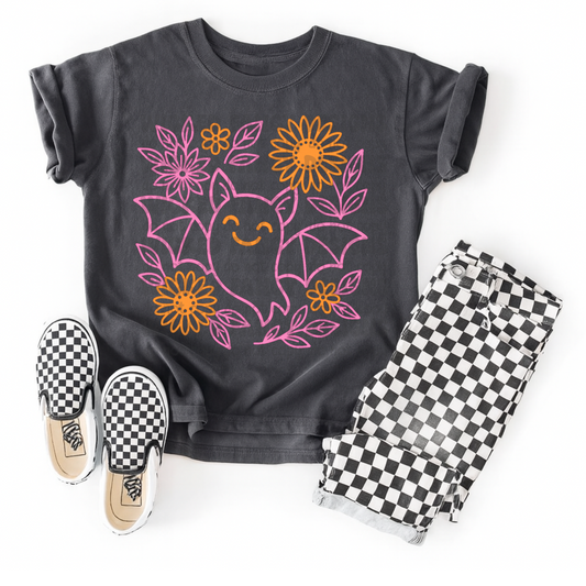 Preppy floral bat; PNG DIGITAL FILE ONLY (SEPT2025)